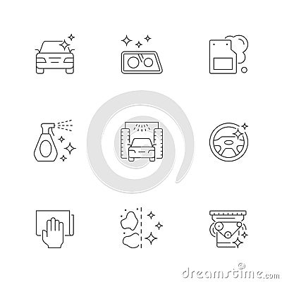 Set line icons of car detailing Vector Illustration