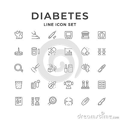 Set line icons of diabetes Vector Illustration