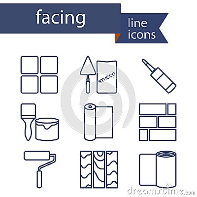 Set of line icons for DIY, finishing materials Vector Illustration