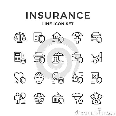 Set line icons of insurance Vector Illustration