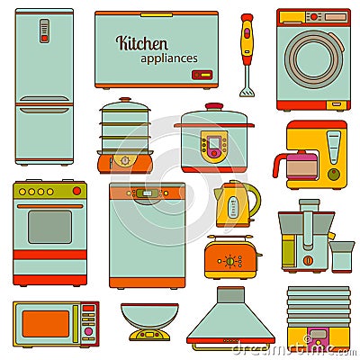 Set of line icons. Kitchen appliances icons set Vector Illustration