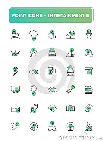 Set of 30 line icons. Leisure and entertainment Vector Illustration