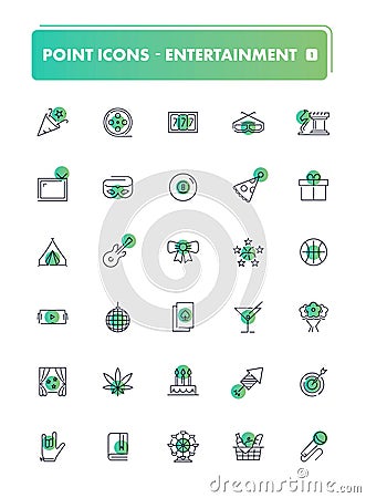 Set of 30 line icons. Leisure and entertainment Vector Illustration