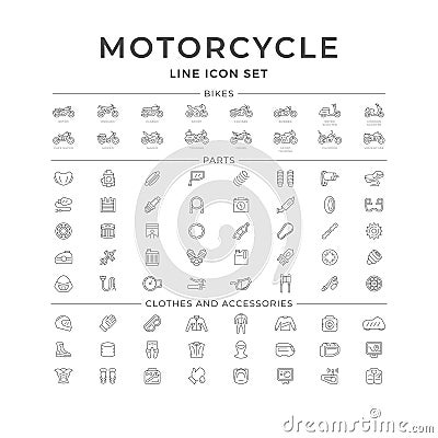 Set line icons of motorcycle parts and accessories Vector Illustration