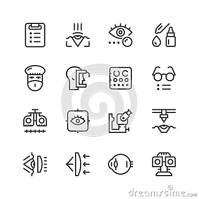 Set line icons of ophthalmology Vector Illustration