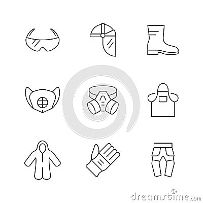 Set line icons of personal protective equipment Vector Illustration