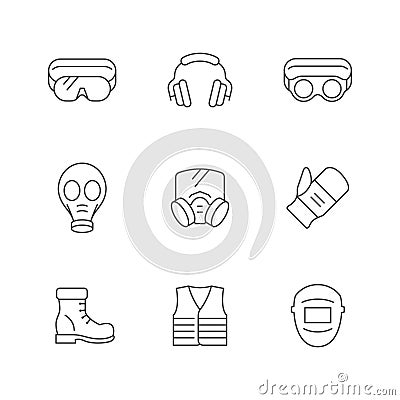Set line icons of personal protective equipment Vector Illustration
