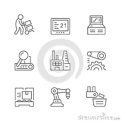 Set line icons of production plant Vector Illustration