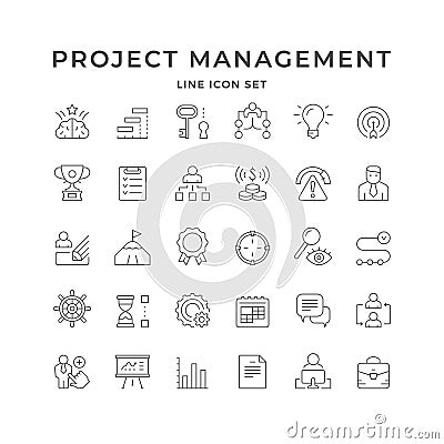 Set line icons of projects management Vector Illustration