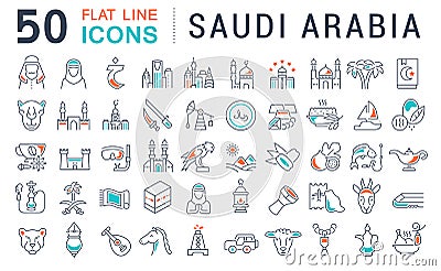 Set Vector Line Icons of Saudi Arabia. Stock Photo