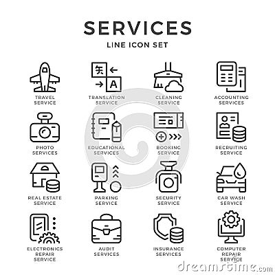 Set line icons of services Vector Illustration