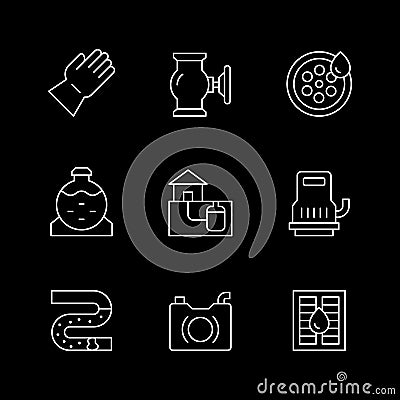 Set line icons of sewerage isolated on black Vector Illustration