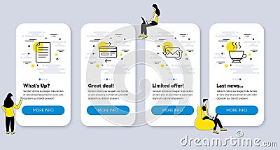 Set of line icons, such as Credit card, File, Refresh mail. Vector Vector Illustration