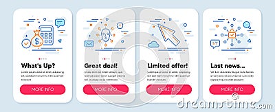 Set of line icons, such as Mouse cursor, Face biometrics, Finance calculator symbols. Security lock line icons. Vector Vector Illustration