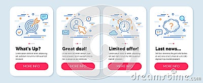 Set of line icons, such as User, Archery, Time management symbols. Question mark line icons. Vector Vector Illustration
