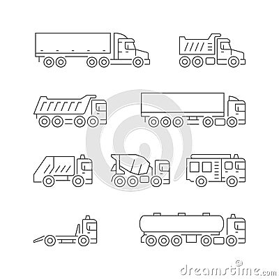 Set line icons of trucks Vector Illustration