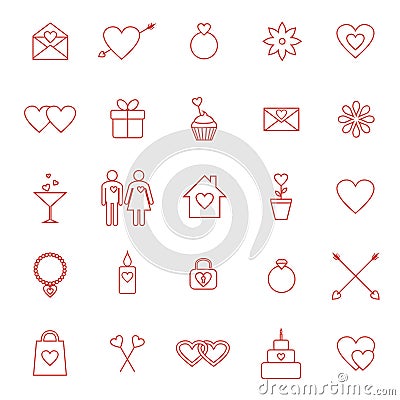 Set of line icons for Valentine day or wedding Vector Illustration