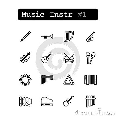 Set line icons. Vector. Musical instruments Vector Illustration