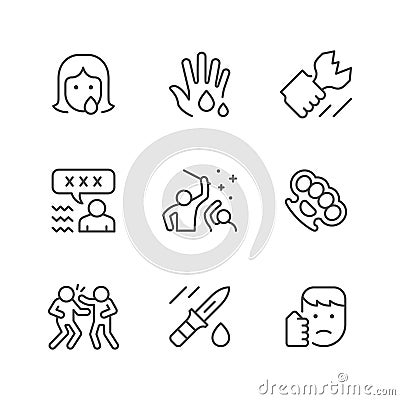 Set line icons of violence Vector Illustration