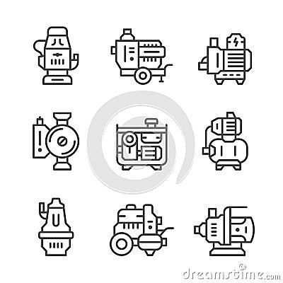 Set line icons of water pump Vector Illustration