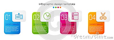 Set line Identification badge, Pie chart infographic, Office folders and Scissors. Business infographic template. Vector Vector Illustration