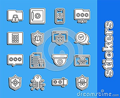 Set line Incognito mode, Browser incognito window, Check mark speech bubble, Smartphone, System bug, Password protection Stock Photo