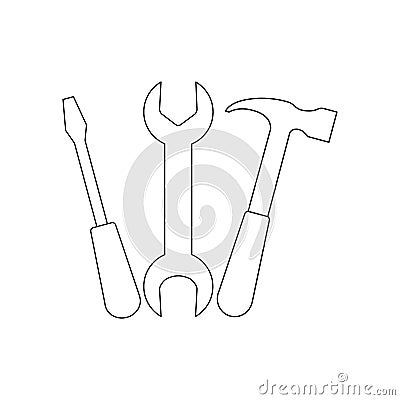 Set line industrial instruments icons. Wrench, hammer and screw driver Vector Illustration