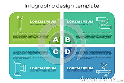 Set line Industry metallic pipe, Wrench spanner, Industry pipe and valve and Industry metallic pipe. Business Vector Illustration