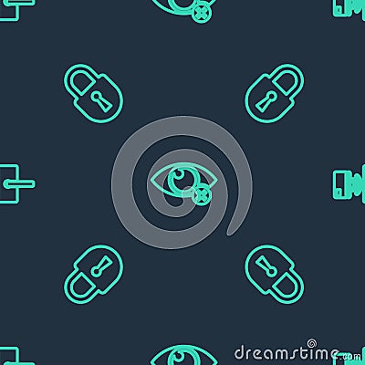 Set line Invisible or hide, Lock and Digital door lock with wireless on seamless pattern. Vector Vector Illustration