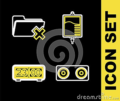 Set line IV bag, Stereo speaker, Retro flip clock and Delete folder icon. Vector Stock Photo