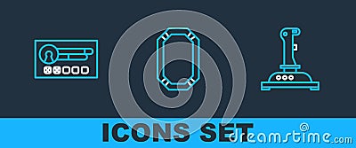 Set line Joystick for arcade machine, Create account screen and Poker table icon. Vector Stock Photo