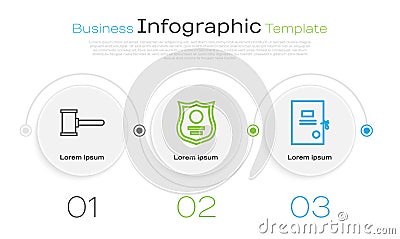 Set line Judge gavel, Police badge and Lawsuit paper. Business infographic template. Vector Vector Illustration