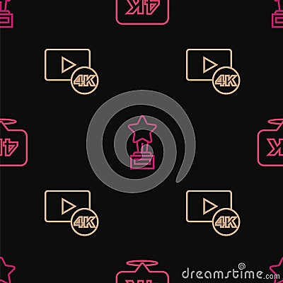Set line 4k Ultra HD, Screen tv with and Movie trophy on seamless pattern. Vector Stock Photo