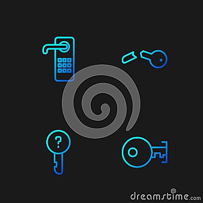 Set line Key, Undefined key, Digital door lock and Broken. Gradient color icons. Vector Vector Illustration