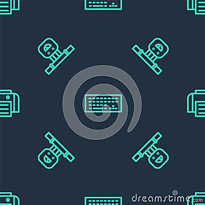 Set line Keyboard, Smart sensor and Printer on seamless pattern. Vector Vector Illustration