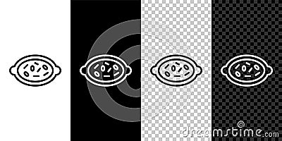 Set line Kheer in a bowl icon isolated on black and white background. Traditional Indian food. Vector Vector Illustration