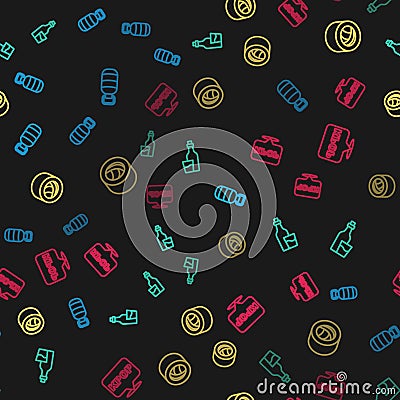 Set line Korean lantern, Soju bottle, Sushi and K-pop on seamless pattern. Vector Vector Illustration