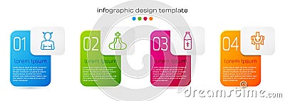 Set line Krampus, heck, Church tower, Holy water bottle and Christian cross. Business infographic template. Vector Stock Photo