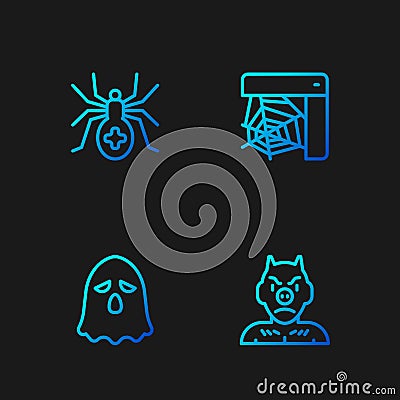 Set line Krampus, heck, Ghost, Spider. Gradient color icons. Vector Vector Illustration