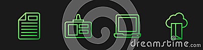 Set line Laptop, File document, Identification badge and Cloud database. Gradient color icons. Vector Stock Photo