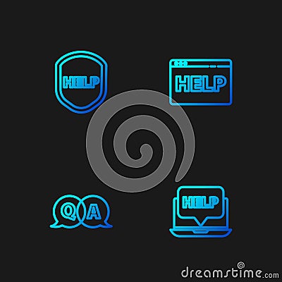 Set line Laptop and help, Question Answer, Shield with text Help and Browser. Gradient color icons. Vector Vector Illustration
