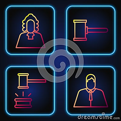 Set line Lawyer, attorney, jurist, Judge gavel, Judge and Judge gavel. Gradient color icons. Vector Vector Illustration