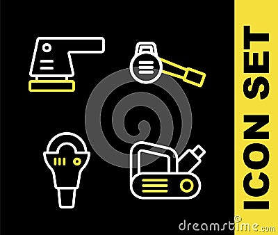 Set line Leaf garden blower, Electric planer tool, Angle grinder and sander icon. Vector Vector Illustration