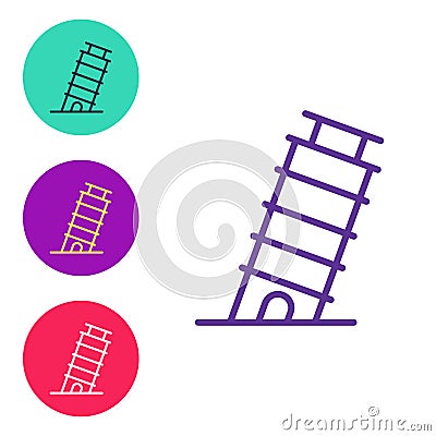 Set line Leaning tower in Pisa icon isolated on white background. Italy symbol. Set icons colorful. Vector Vector Illustration