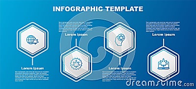 Set line Legalize marijuana globe, Marijuana or cannabis leaf, Head with and Laptop and. Business infographic template Vector Illustration