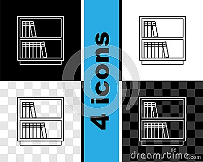 Set line Library bookshelf icon isolated on black and white, transparent background. Vector Vector Illustration