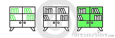 Set line Library bookshelf icon isolated on white background. Vector Stock Photo