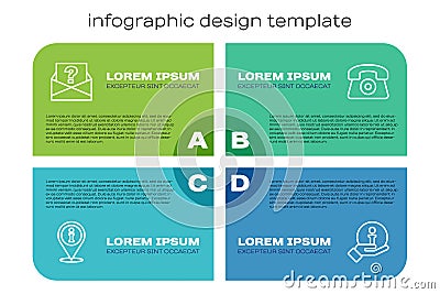 Set line Location with information, Envelope question mark, Information and Telephone 24 hours support. Business Vector Illustration