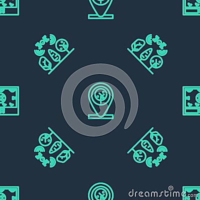 Set line Location and tree, Smart farm with drone and farming technology on seamless pattern. Vector Vector Illustration