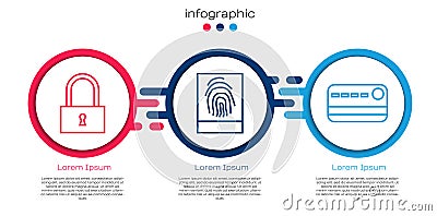 Set line Lock, Fingerprint and Credit card. Business infographic template. Vector Stock Photo